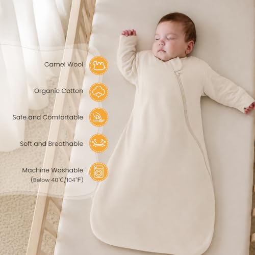 KaiyaBaby Organic Cotton Baby Sleep Sack, Long Sleeve 1.0 TOG, 18-36M - color: Cream, size: 18-36M