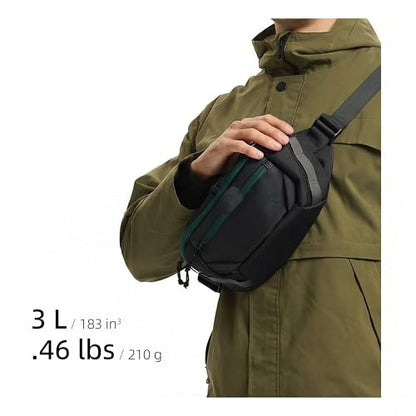 Travel Fanny Pack 3L, Crossbody Adjustable Strap, Padded Back, Water Repellent - color: Black Stealth