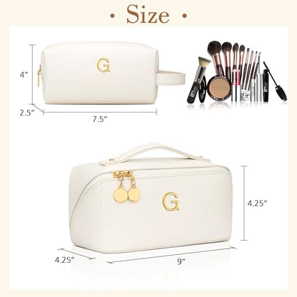 KKXIU Initial Makeup Bag for Women, Personalized Gifts for Women - color: Beige, style: G