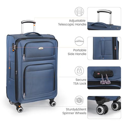 30'' Large Softside Suitcase,Expandable,waterproof Fabric - color: Blue, size: Checked-Large 30-Inch