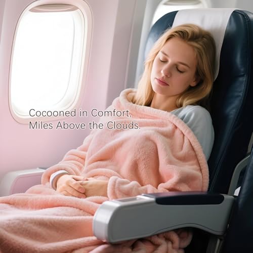 Melissa Large Soft Travel Blanket and Inflatable Pillow Set - color: Pink