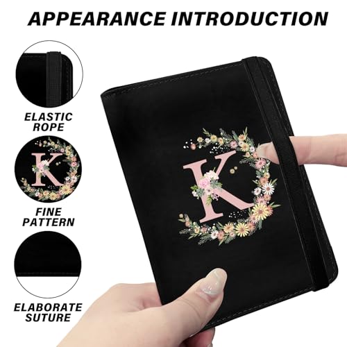 Cute Passport Holder and Holder Combo Passport Cover with RFID Blocking Women Men Compatible Wallet Credit Card Protector (Initial Monogram-K) - color: Black-K