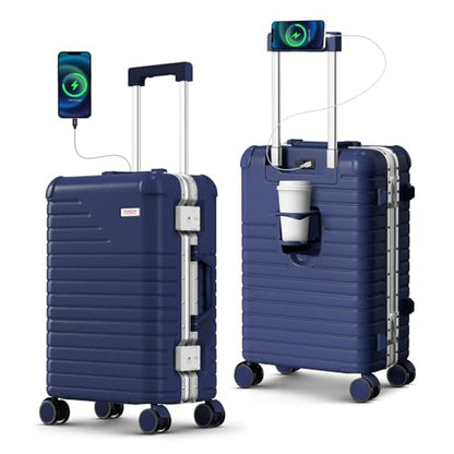 20 Inch Carry on Luggage Airline Approved, Zipperless Hard Shell Suitcase - color: Navy blue, size: 20 Inch