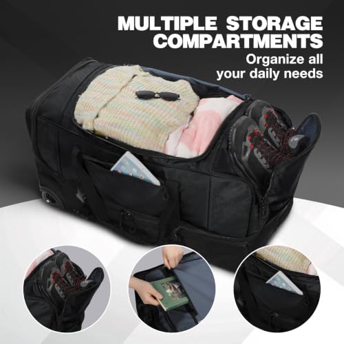 REDCAMP 33" Large Rolling Duffle Bag with Wheels and Handle for Travel, 90L - size: 33" Black