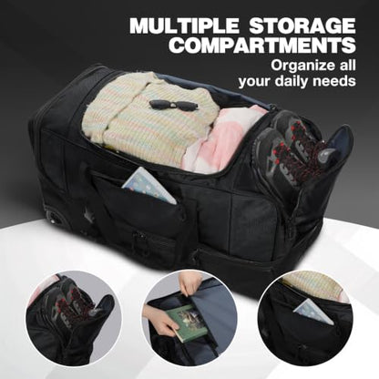 REDCAMP 33" Large Rolling Duffle Bag with Wheels and Handle for Travel, 90L - size: 33" Black