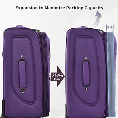 Merax Suitcase Set Softside 3-Piece Expandable Luggage with Travel Bag - color: Purple(22/26/30/Bags)