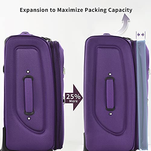 Merax Suitcase Set Softside 3-Piece Expandable Luggage with Travel Bag - color: Purple(22/26/30/Bags)