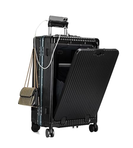 feilario PC Hardside Carry On Luggage, Aluminum Frame, TSA Lock, Cup Holder - color: A2-Jet Black (zipperless closure), size: 22.5"