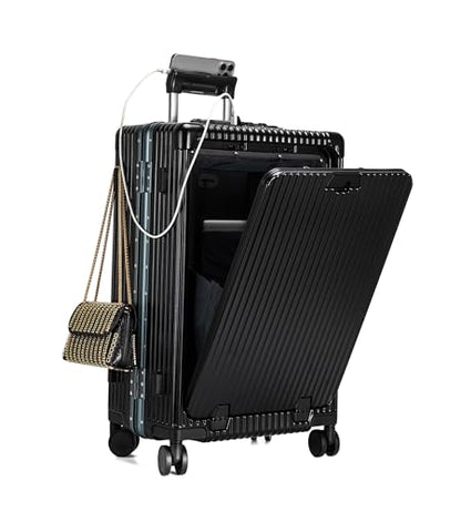 feilario PC Hardside Carry On Luggage, Aluminum Frame, TSA Lock, Cup Holder - color: A2-Jet Black (zipperless closure), size: 22.5"