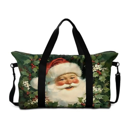 Floral Prints Duffle Bag with Adjustable Strap, Foldable Travel Duffel Bags for Men Women,Large Packable Travel Bag Water Repellent & Tear Resistant - color: Santa Claus