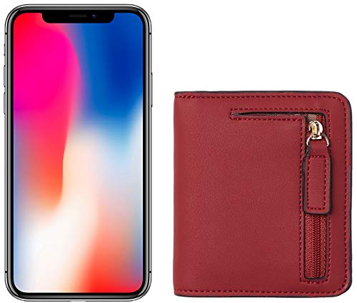 Toughergun Women’s Small Slim Leather Wallet with RFID Protection, Compact Bifold Mini Purse with Clear ID Window - color: 11 ReNapa Red Deep