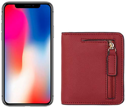 Toughergun Women’s Small Slim Leather Wallet with RFID Protection, Compact Bifold Mini Purse with Clear ID Window - color: 11 ReNapa Red Deep