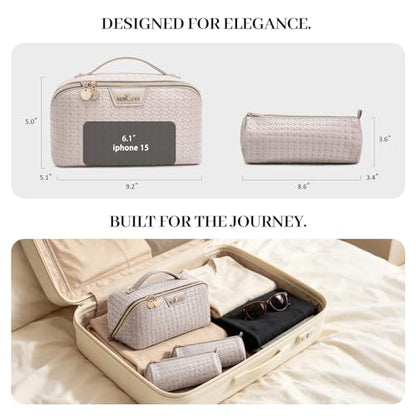 Travel Makeup Bag for Women: 3 Pcs Set Vagen Leather Cosmetic Bag - color: 05White