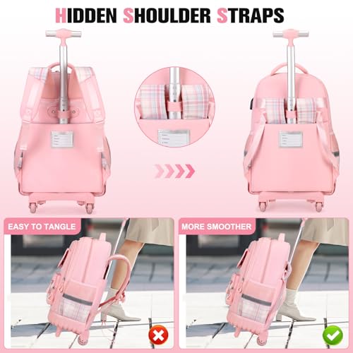 ACESAK Rolling Bow Backpack for Girls with Lunch Bag & Pencil Pouch - color: Pink