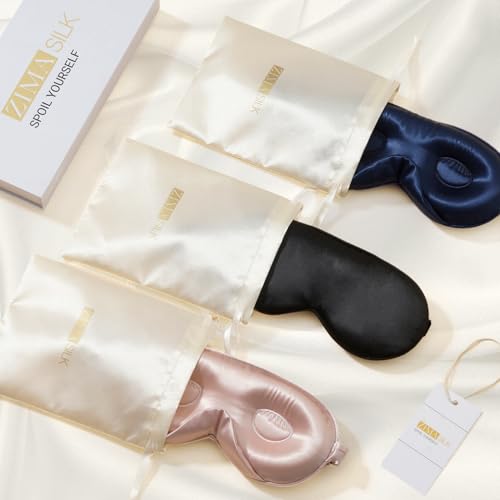 ZIMASILK Adjustable 3D 22 Momme 100% Mulberry Silk Sleep Mask | Upgraded Eye Mask for Sleeping - Soft & Breathable Blindfold - Blackout for Deep Sleeping (Navy Blue) - color: Navy Blue
