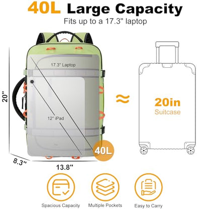 40L Travel Backpack 17.3" Laptop Carry On Duffel Flight Approved - color: Lightgreen