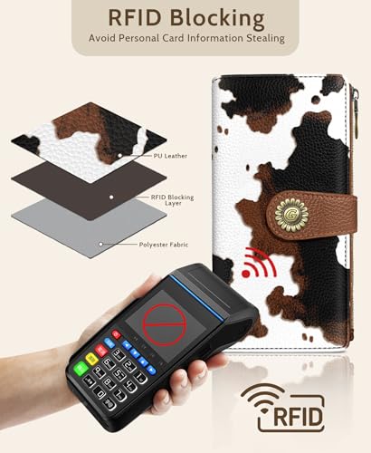 GIANCOMICS Cow Print Womens Wallet RFID Blocking, Credit Card Holder Bifold - color: Cow Print