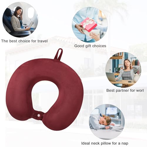 Travel Neck Pillow Memory Foam Neck Pillows for Travel, Dark Red - color: Dark Red