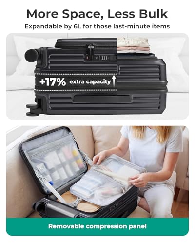 BAGSMART 20" Expandable Top-Opening Carry-On, Double Spinner, TSA, Black - color: Black