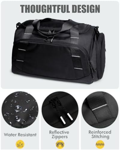 Small Gym Bag for Men, Travel Duffle Bag with Shoe Compartment - color: Black