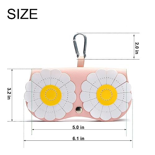 Cartoon Sunglasses Pouch, Portable Snap Button Glasses Case with Clip PU Leather Splicing Eyeglasses Carrying Bag - color: Pink Flower