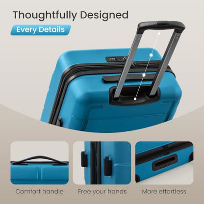 SHOWKOO G-Series Luggage set 3pcs, 100% PC Durable Hardshell Suitcase - color: Sea Blue, size: 3-Piece Set (20/24/28in)