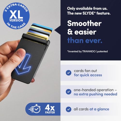 TRAVANDO SLYDE Aluminum Card Holder - RFID Blocking Wallet for Men with Money Clip – Holds Up to 9 Cards – RFID Protected Credit Card Mens Wallet - size: 8-9 Cards