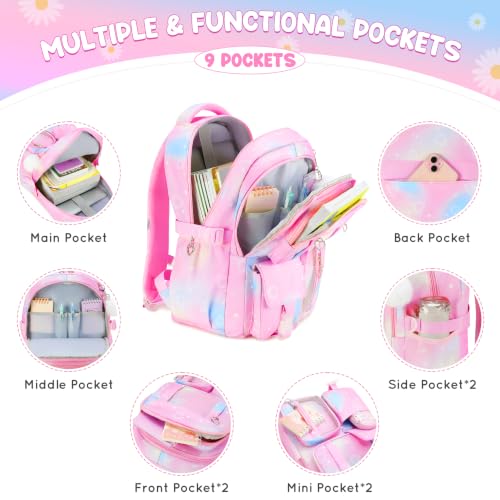 Backpack for Girls, Girls Backpack with Lunch Box & Pencil Case Set, 3PCS Kids Bookbag for Girl Teens, Waterproof School Backpack for Elementary Middle High School Students Ages 3-18 Pink Dreamy - color: Dreamy Pink