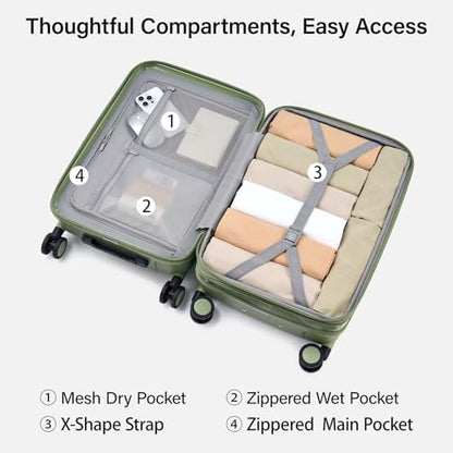 Hanke Carry On Luggage 22x14x9 Airline Approved Hardside 20 Inch Suitcase - color: Bamboo Green, size: 20 Inch EXT