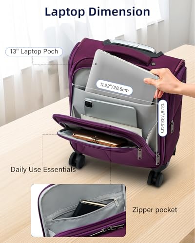 HanTrip 16 Inch Underseat Mini Carry On Luggage with Spinner Wheels, Purple - color: Purple