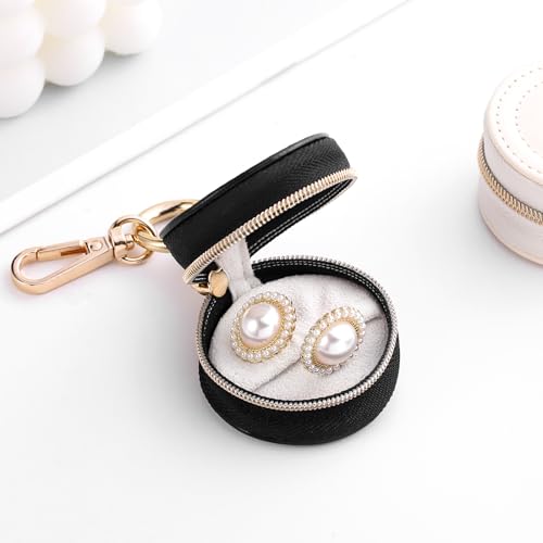 2 Pcs Portable Jewelry Ring Holder Boxs with Keychain - color: Khaki+Black