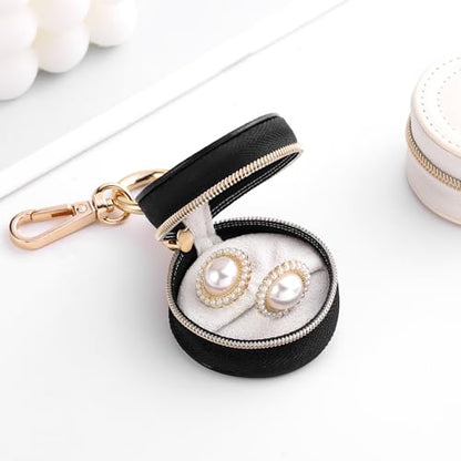 2 Pcs Portable Jewelry Ring Holder Boxs with Keychain - color: Khaki+Black