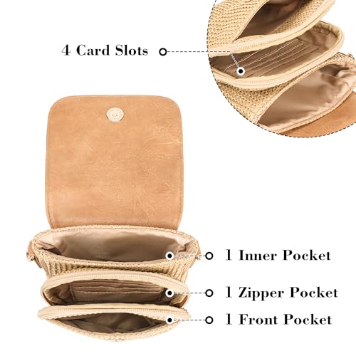 Faux Straw Crossbody Bags for Women Small Summer Phone Purse 2026 - color: Khaki