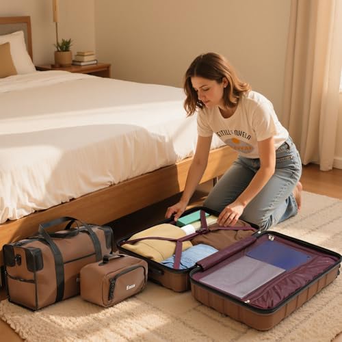 3 piece Carry on luggage 22x14x9 airline approved Brown - color: TeaBrown