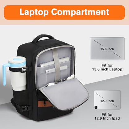 Exquisite Travel Laptop Backpack, Flight Approved Size Carry on Bag (25L) | 180° Opening, with Laptop Compartment, with Luggage Strap - color: Black, size: L (7x11x16.8")