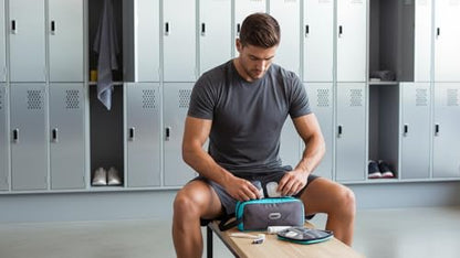 Small Travel Toiletry Bag for Men, Dopp Kit Mens, Zipper Pouch for Travel - color: Grey/Sky Blue