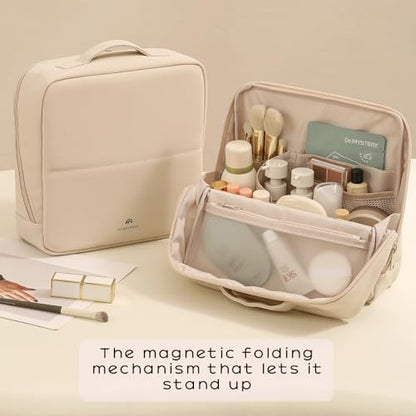 Foldable Magnetic Standing Makeup Bag(02Beige) - color: 02Beige