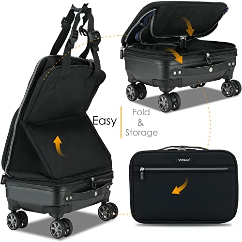 Verage Expandable Foldable Luggage Blue Suitcases Collapsible Rolling Travel Duffel Bag Lightweight Suit Case with Detachable Spinner Wheels - color: Black, size: Carry-On (21-Inch Expands into 24-Inch)