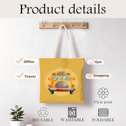 Funny Tote Bag, Canvas Reusable Carryall for Shopping Trip Commute - color: Bus