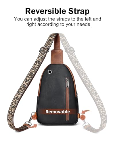 FADEON Sling Bag for Women, Designer Small Crossbody Bags, Adjustable Strap - color: Retro Black With Brown