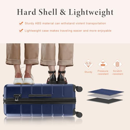 Sweetcrispy 3 Piece Luggage Set, Expandable Suitcase with Spinner Wheels - color: Navy Blue, size: 3-Piece Set (20/24/28 Inch)