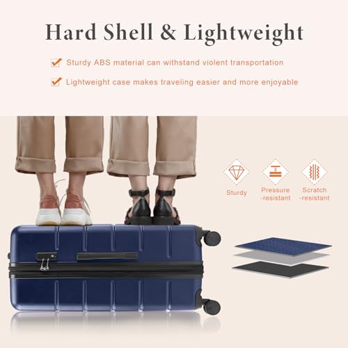 Sweetcrispy 3 Piece Luggage Set, Expandable Suitcase with Spinner Wheels | ABS Hard Shell, Lightweight, Travel Suitcases, TSA Lock, Rolling, Business Trips and Vacations, 20/24/28 Inch, Blue - color: Blue, size: 3-PCS Set (20/24/28 Inch)