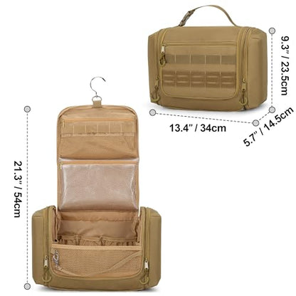 Tactical Toiletry Bag for Men, Large Hanging Dopp Kit Hygiene Bag - color: Khaki