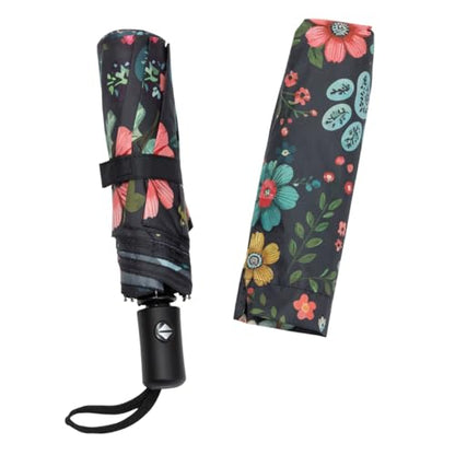 Whimsical Paw Print Compact Small Folding Travel Umbrella Auto Open Close - color: Floral Pawscape