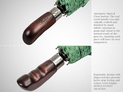 Balios Folding Umbrella Real Wood Handle Auto Open Close - color: Pimlico Juniper Green