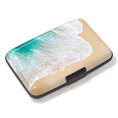 Credit Card Holder, Mini Aluminum Card Wallet RFID Blocking Slim Metal Hard Card Case for Women Men, Beach - color: Beach