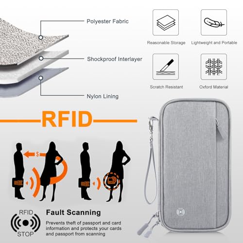 Passport Holder Family RFID Blocking Passport Wallet (Grey-Medium) - color: Grey