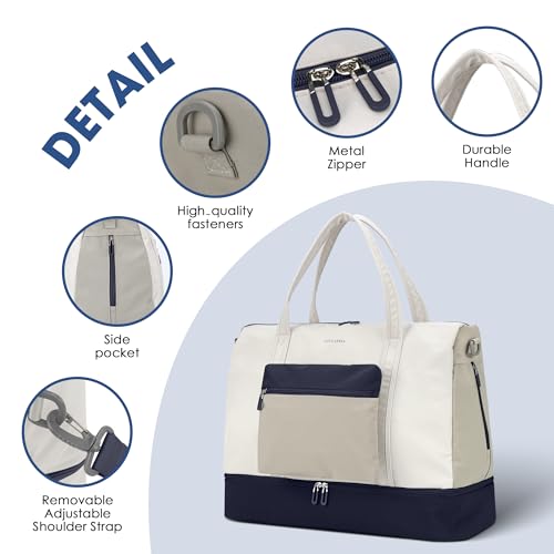 Women's Weekender bag Travel Duffel Bag with Shoe Compartment 21-inch Airline-Approved Carry-On, 2-Piece Overnight Bag Set Personal Item Luggage - color: SR-1-blue light gray medium gray