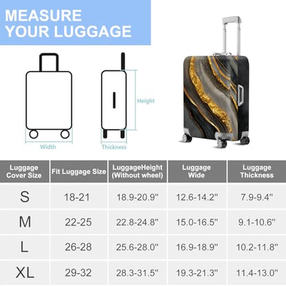 FOREVER QUEEN Gradient Black Gold Marble Luggage Cover Suitcase Protector Suitcase Cover Anti-Scratch,Stretchable Bag Cover Washable Durable Polyester