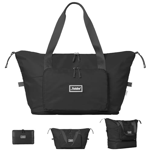 The Foldie Foldable Travel Bag for Women - 40L Weekender Bag with Multiple Pockets - Carry On Expendable Travel Bag - color: Black